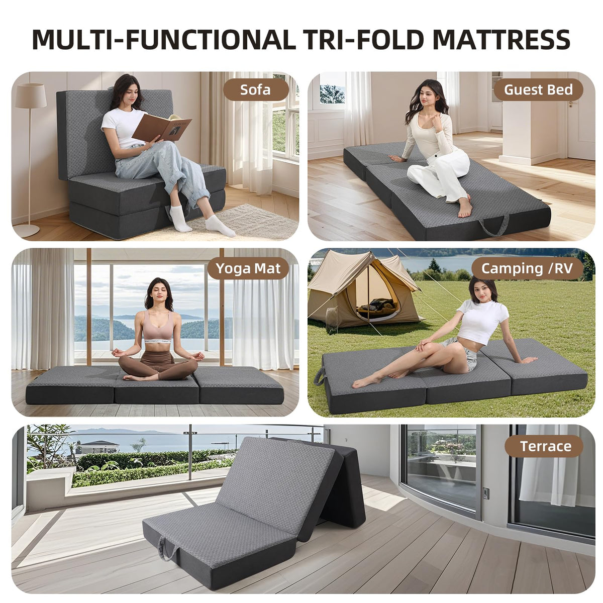Tri Folding Memory Foam Mattress with Washable Cover O218