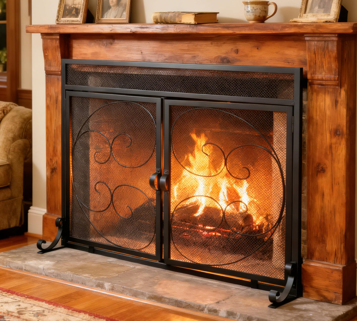 Black Wrought Iron Fireplace Screen E4293