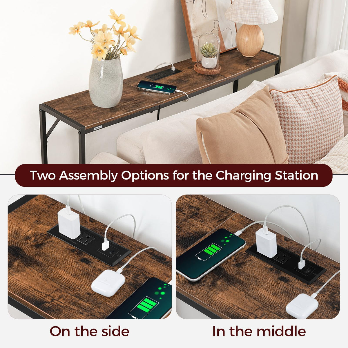 Narrow Sofa Table with Power Station Y20900