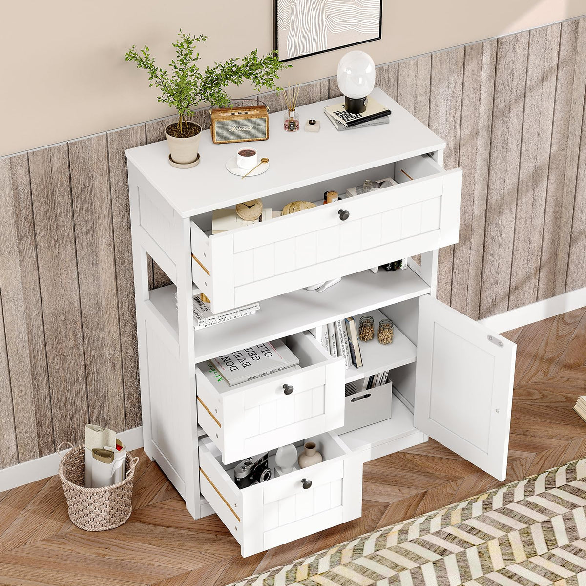 Bathroom Floor Storage Cabinet with 1 Door and 3 Drawers Z547127
