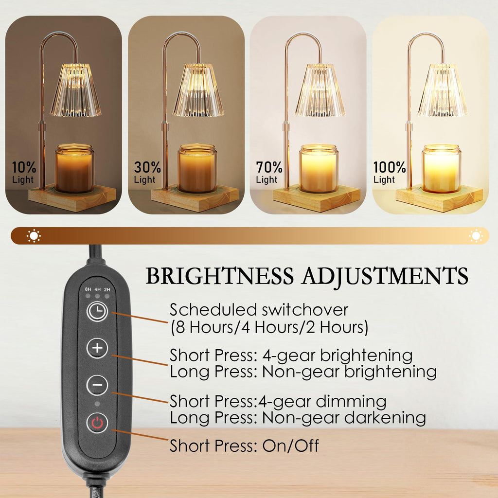 Candle Warmer Lamp with 2 Bulbs, Dimmable, Timer, Adjustable Height T3694