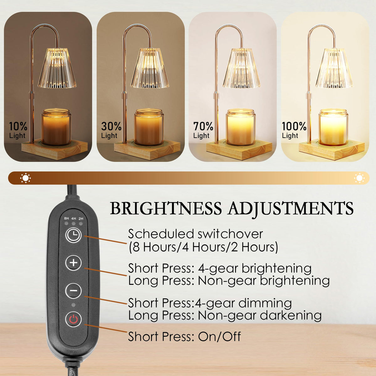 Candle Warmer Lamp with 2 Bulbs, Dimmable, Timer, Adjustable Height T3694