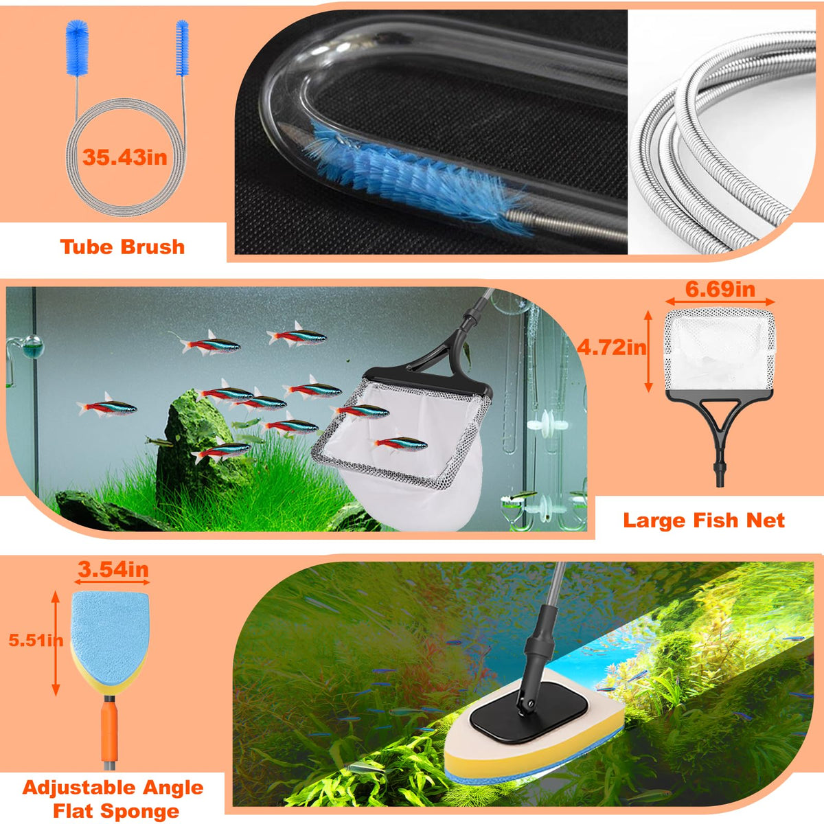 7-in-1 Aquarium Cleaning Tool with Telescopic Handle A302