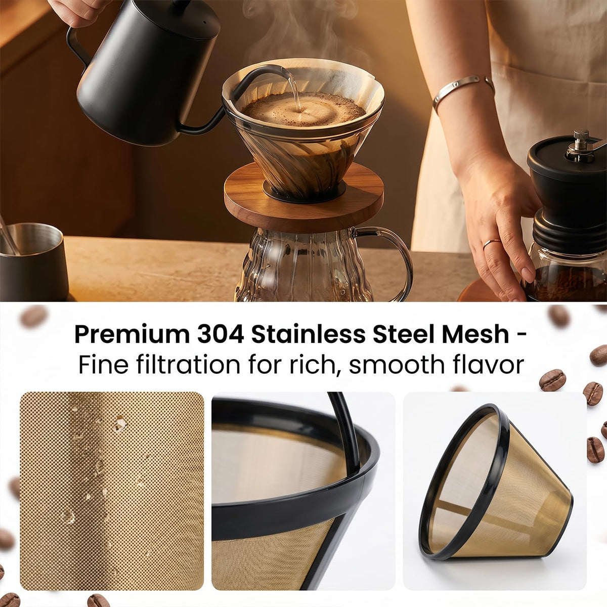 2 Pcs #4 Cone Reusable Stainless Steel Mesh Coffee Filters C404