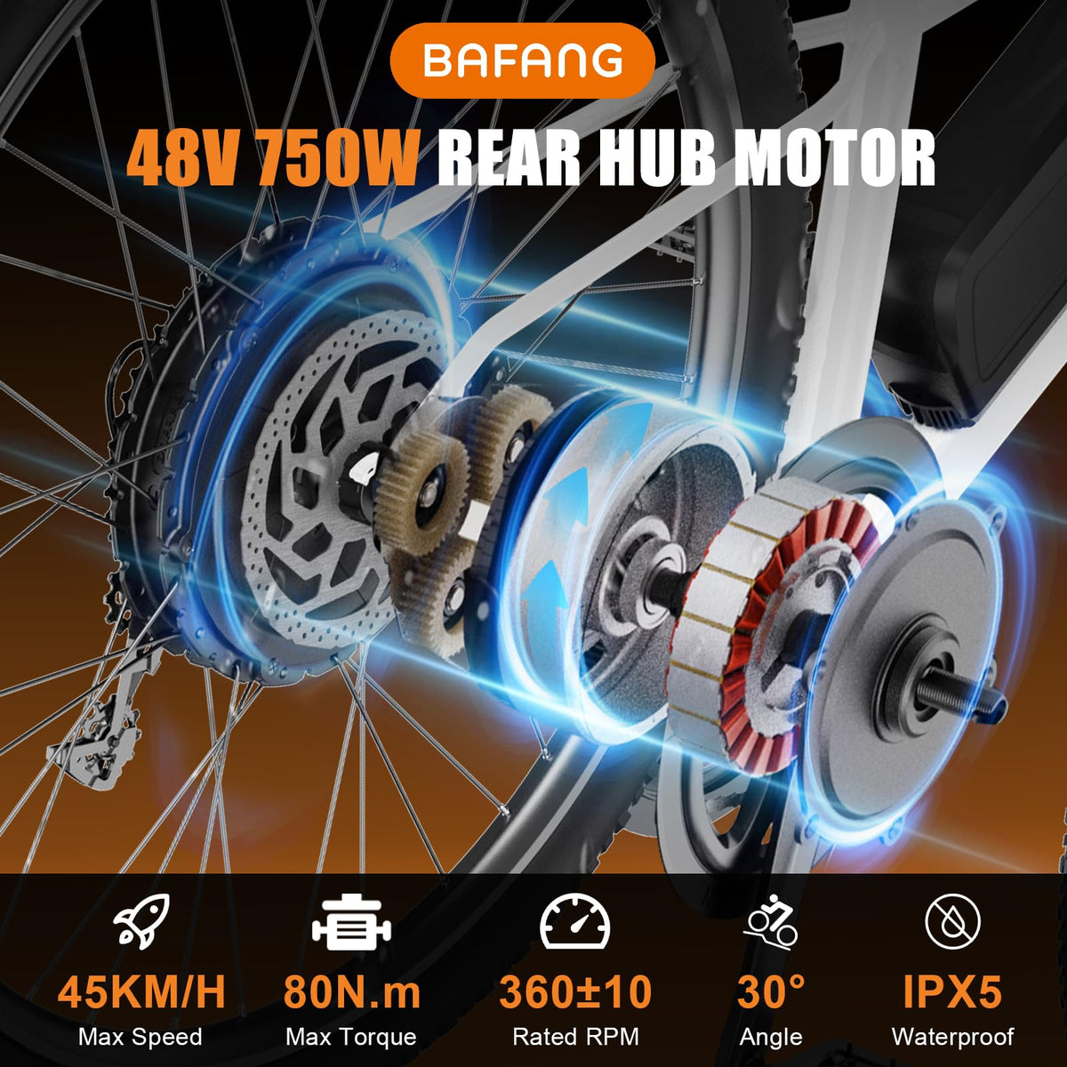 48V 750W Electric Bicycle Conversion Kit Rear Hub Motor Wheel W33504