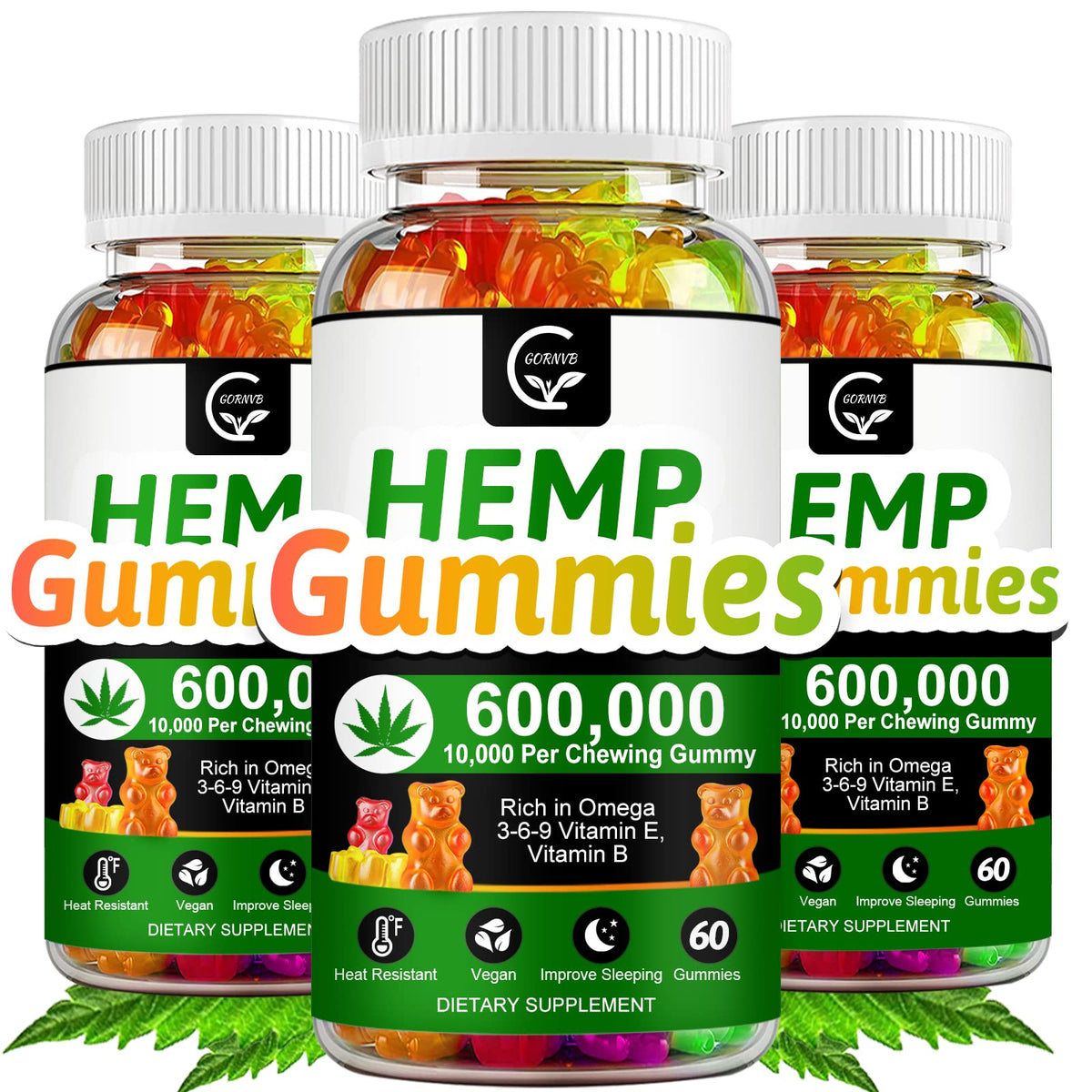 High Potency Hemp Gummies 600,000 Extra Strength Vegan Gluten-Free I211245