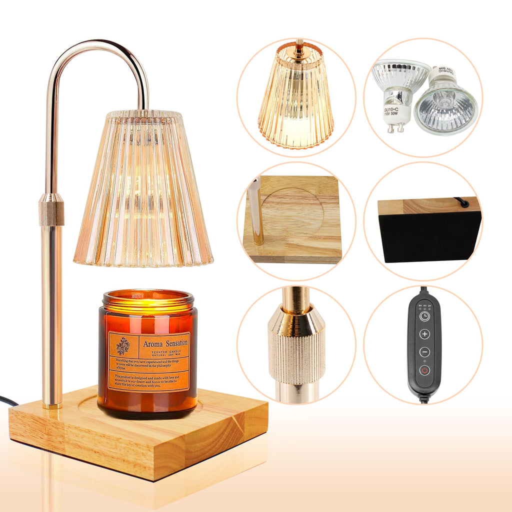 Candle Warmer Lamp with 2 Bulbs, Dimmable, Timer, Adjustable Height T3694