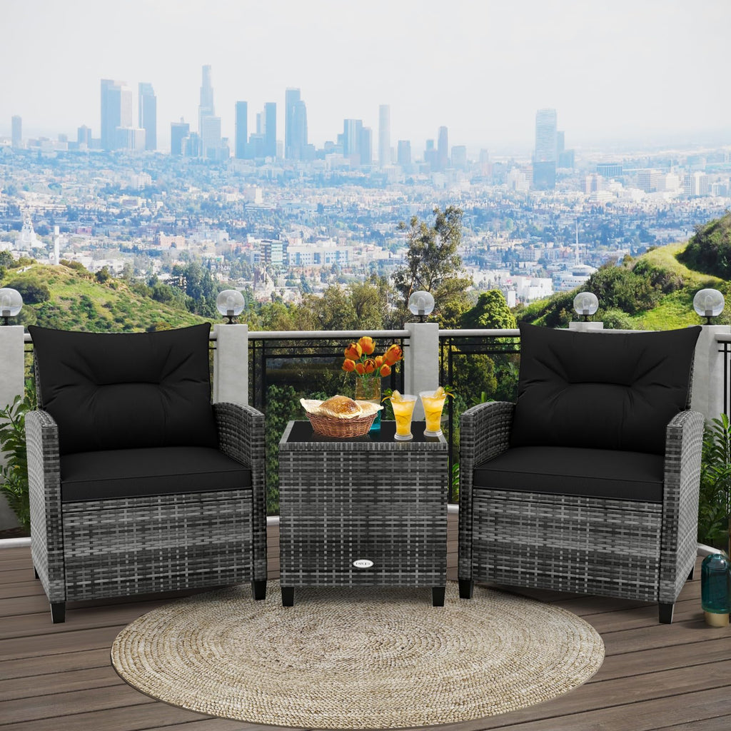 3 Piece Wicker Patio Furniture Set with Glass Topped Table V539218