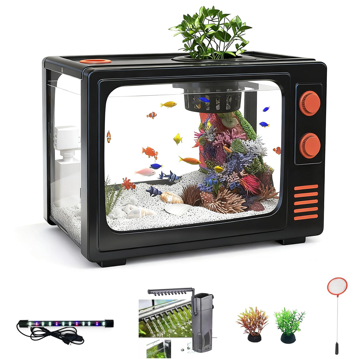 2.5 Gallon Fish Tank Kit with LED Lights, Filter & Plant Planter U4791