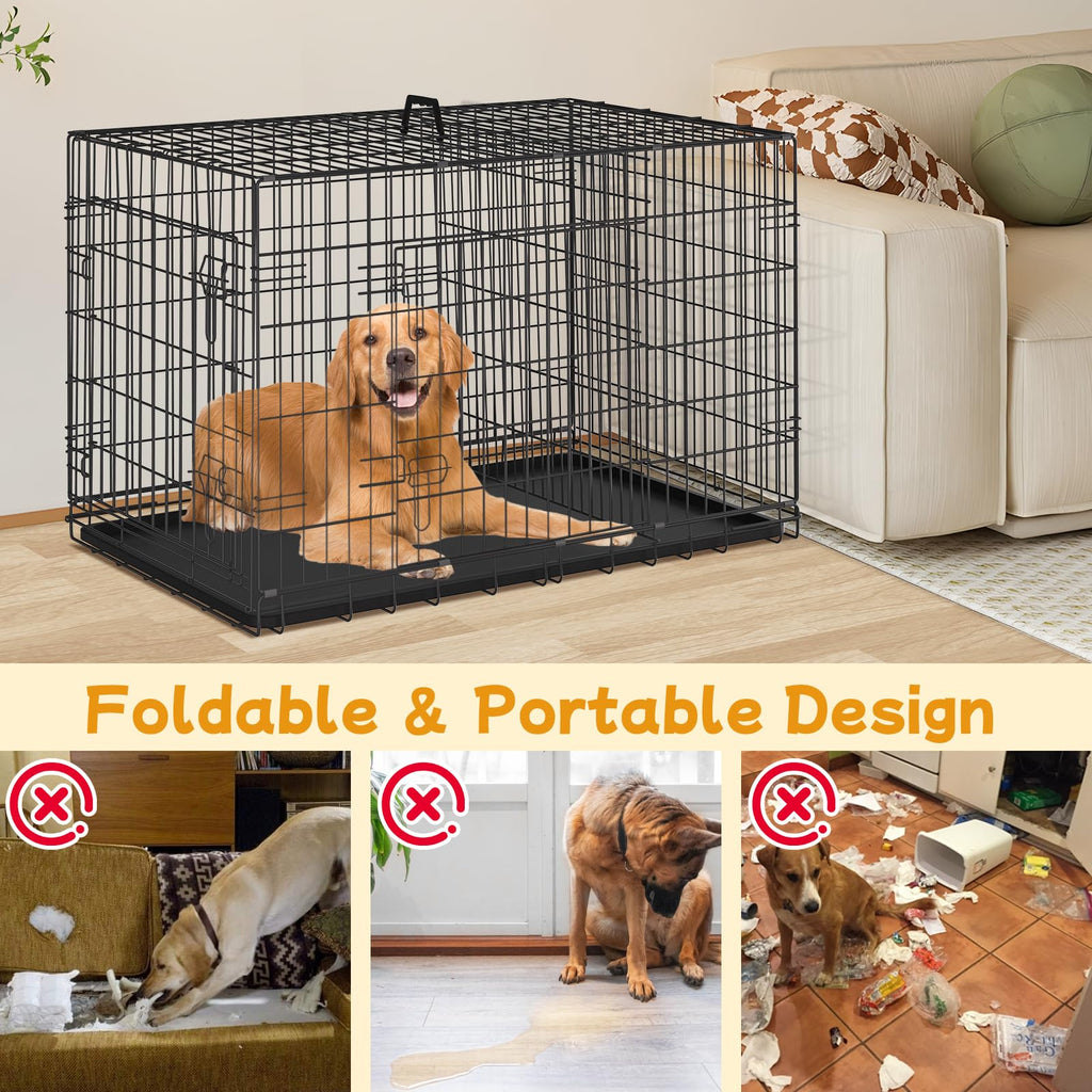 48 Inch Folding Metal Wire Dog Crate with Divider Panel & Removable Tray Y513