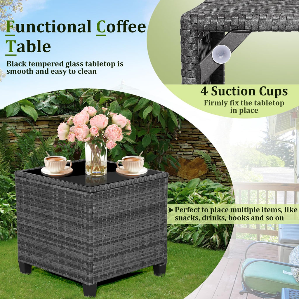 3 Piece Wicker Patio Furniture Set with Glass Topped Table V539218