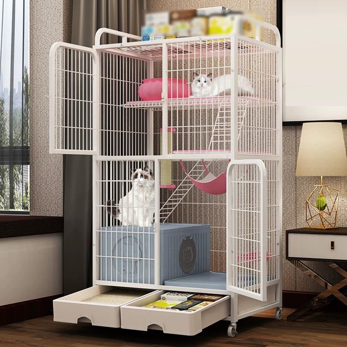 White 4 Tier Cat Cage with Litter Box S72366