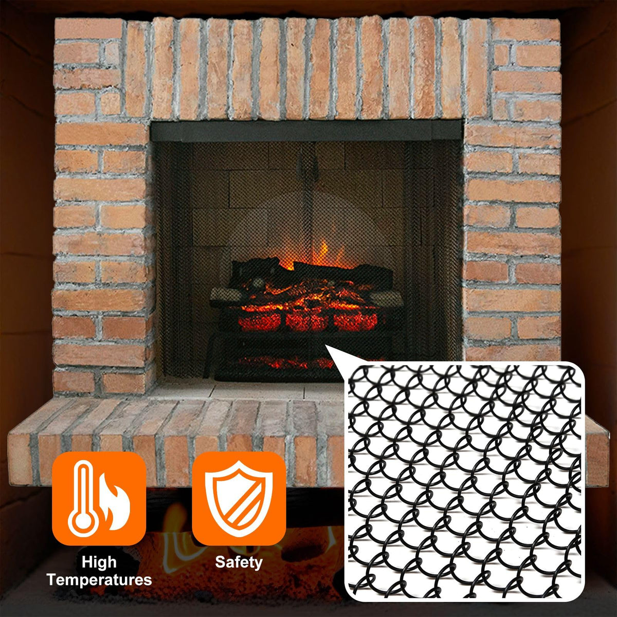2 Pack Fireplace Screen Mesh Curtain D2765