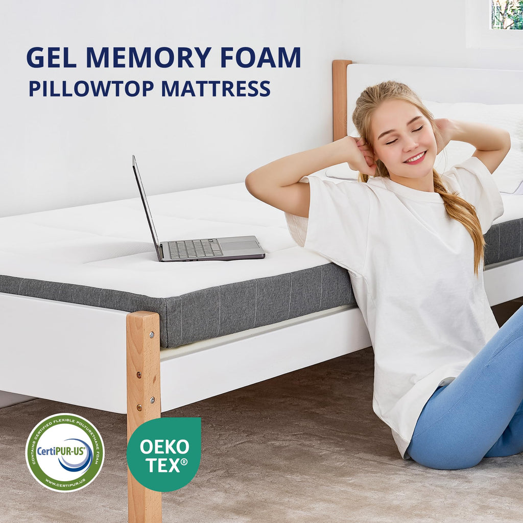 5 Inch Twin Cooling Gel Memory Foam Pillowtop Mattress D4212