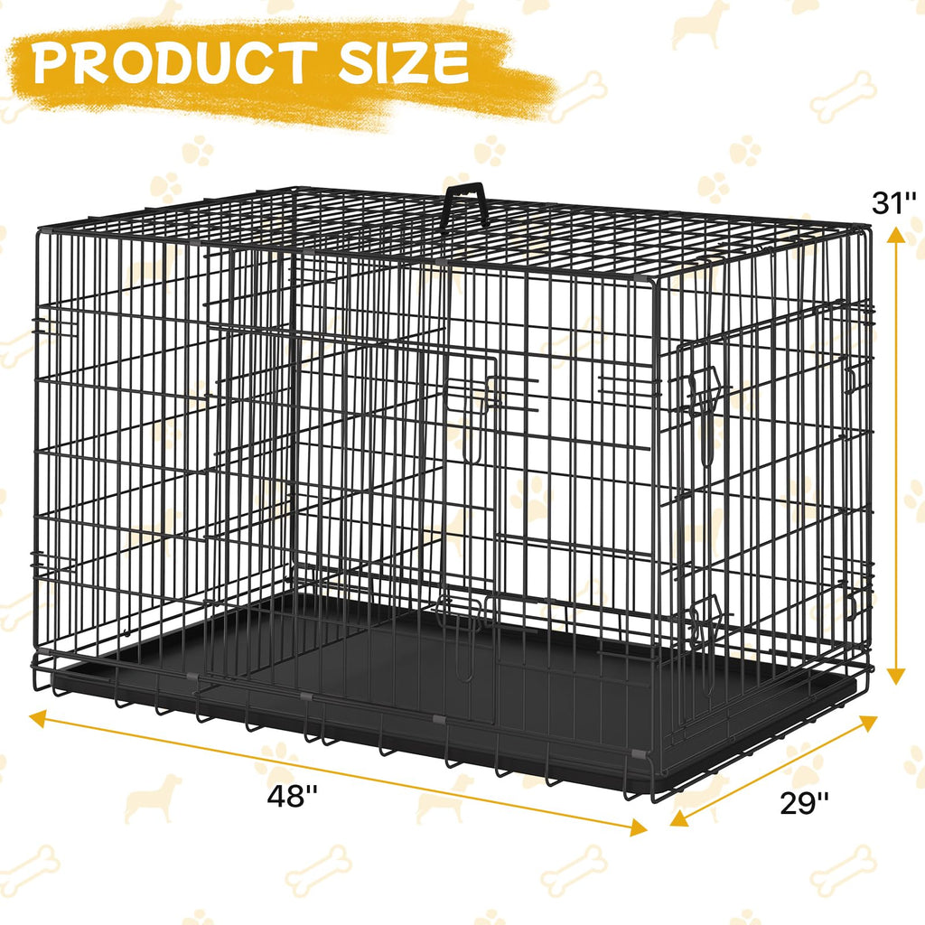 48 Inch Folding Metal Wire Dog Crate with Divider Panel & Removable Tray Y513