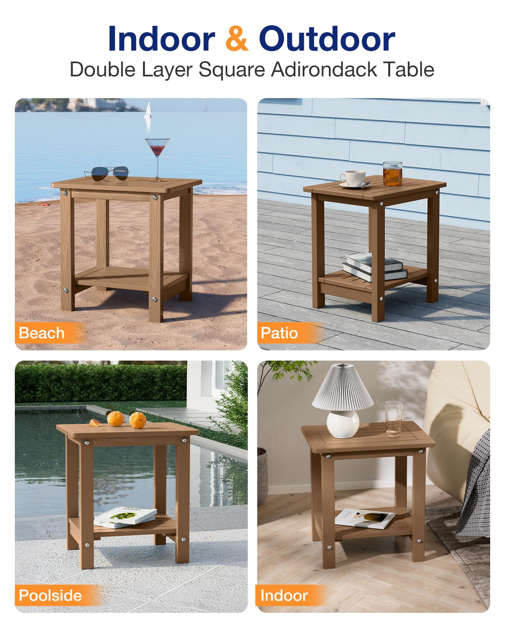 Outdoor Side Table Set of 2 Weather Resistant 2-Tier F50386