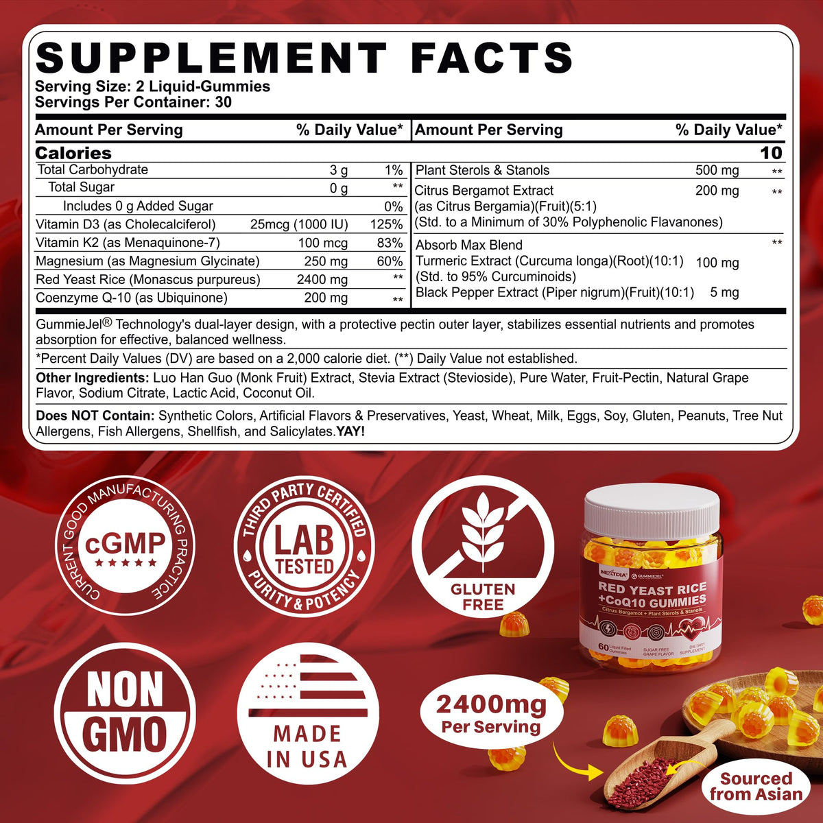 Red Yeast Rice Gummies 2400MG with CoQ10 F865813
