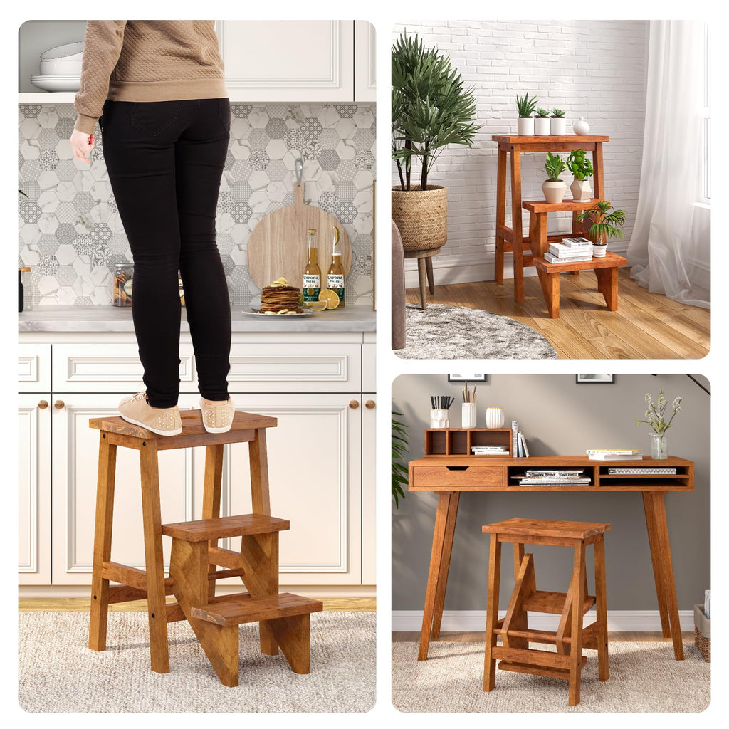 3 Tier Wood Step Ladder with Anti-Slip G7924