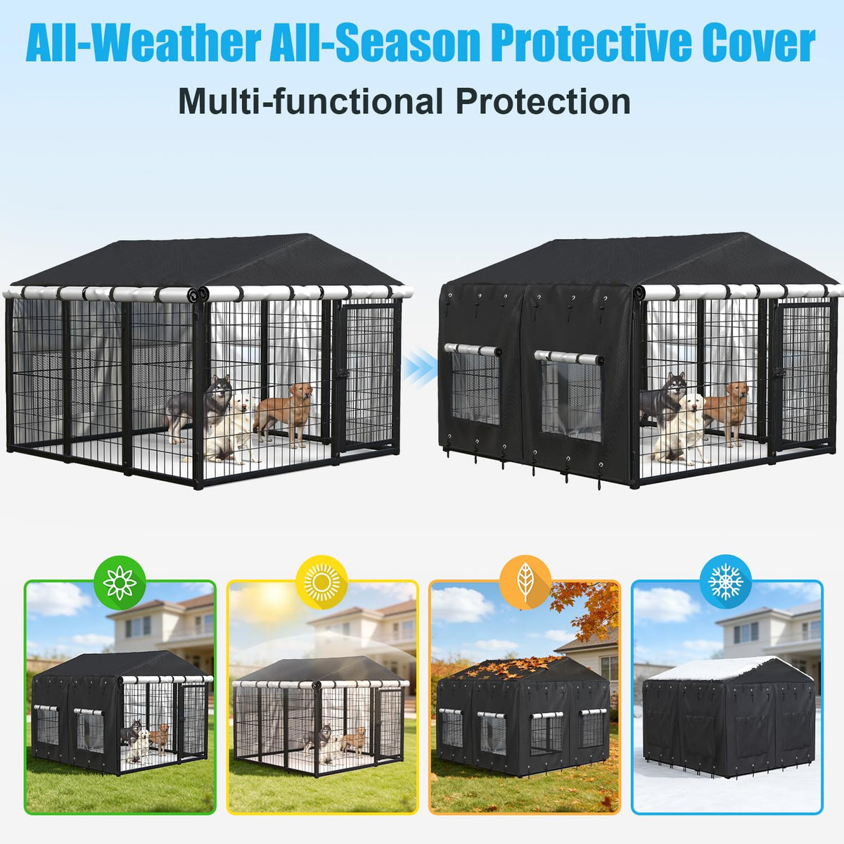 Waterproof Dog Kennel Cover with Transparent Window Q70821