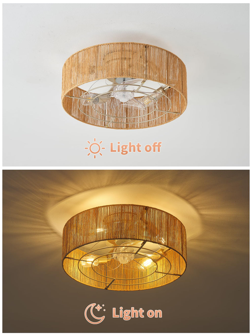 20" Rattan Ceiling Fan with Lights Y4418