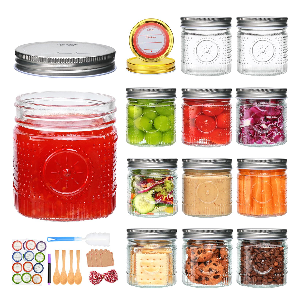 16 oz 12 Pack Wide Mouth Glass Jars with Lids H27217