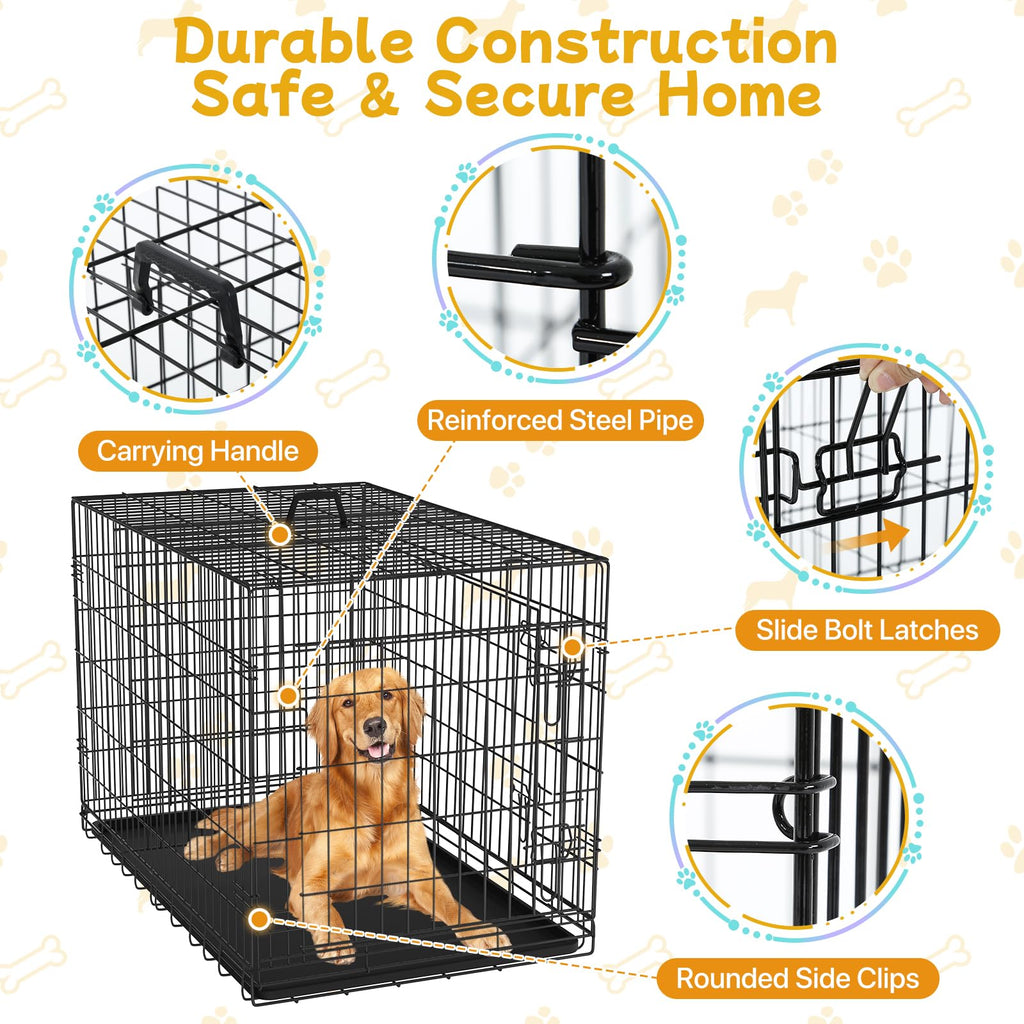 48 Inch Folding Metal Wire Dog Crate with Divider Panel & Removable Tray Y513