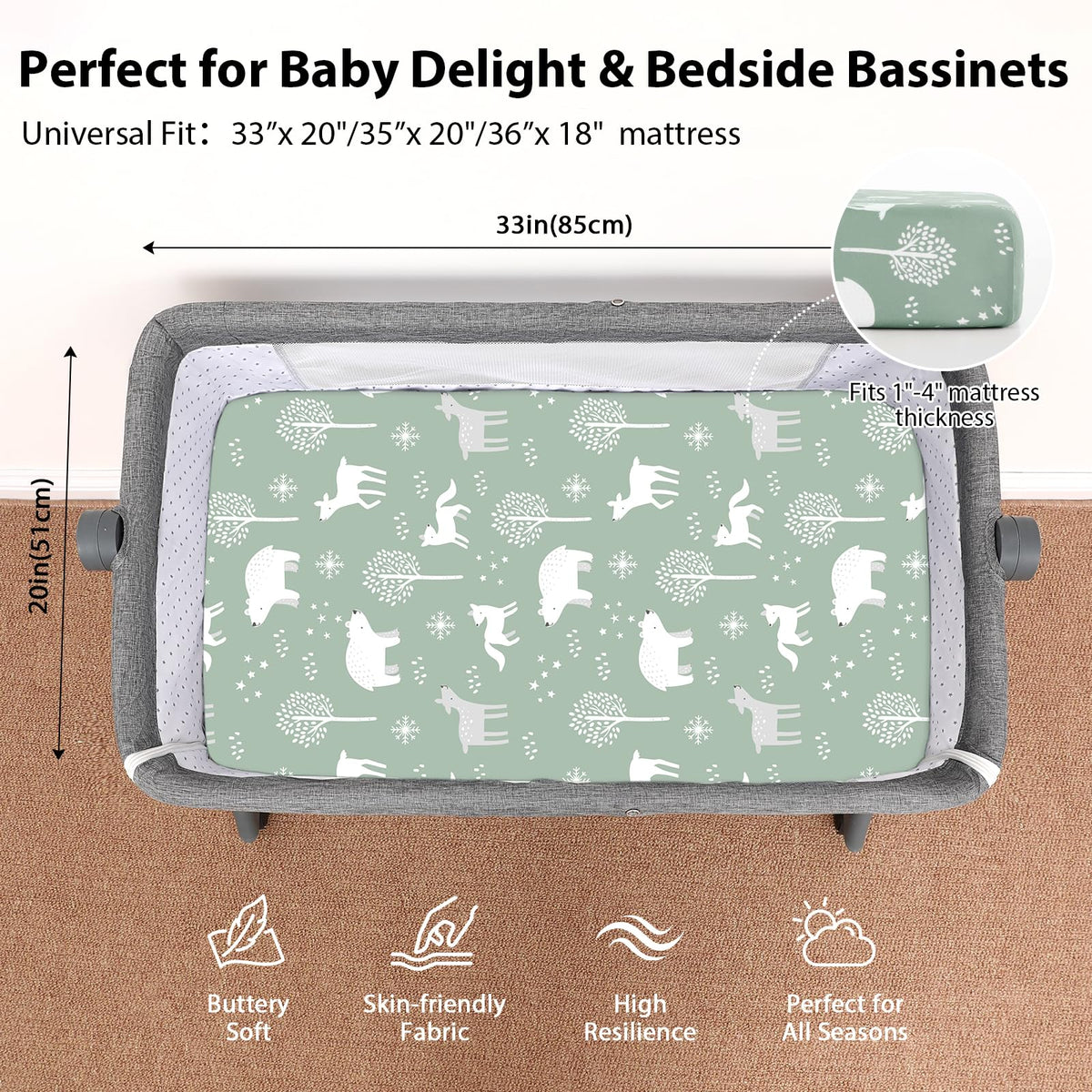 Fitted Bassinet Sheets 33”x20” 3-Pack T863594