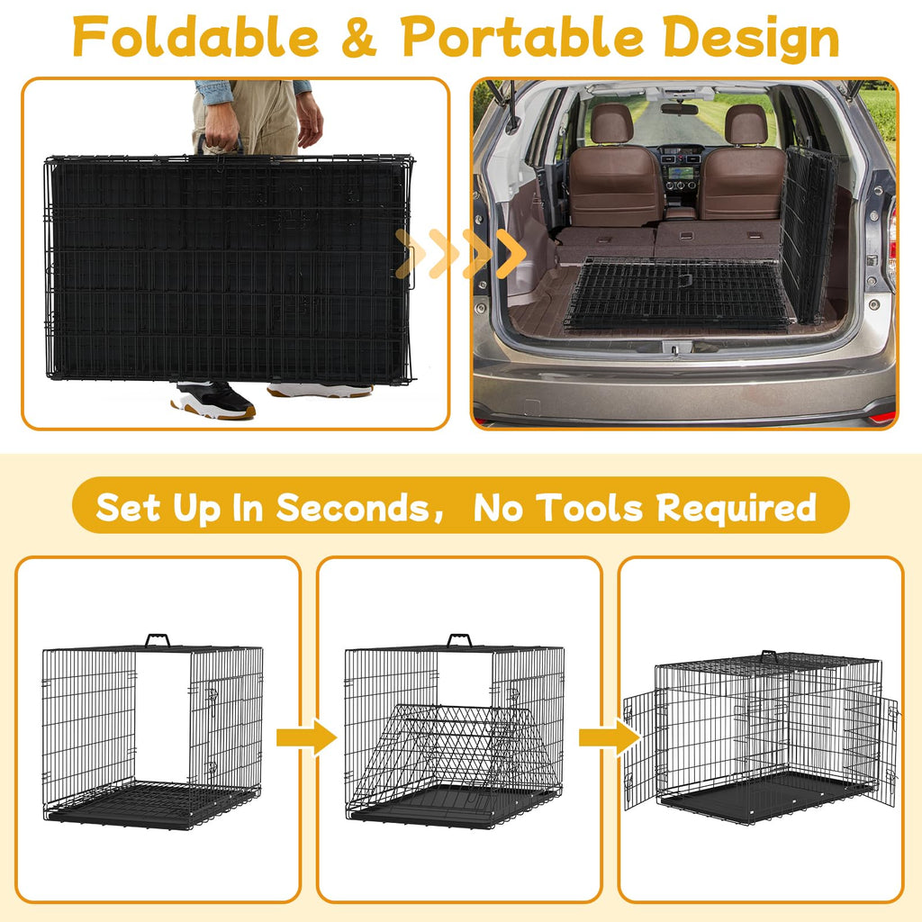 48 Inch Folding Metal Wire Dog Crate with Divider Panel & Removable Tray Y513