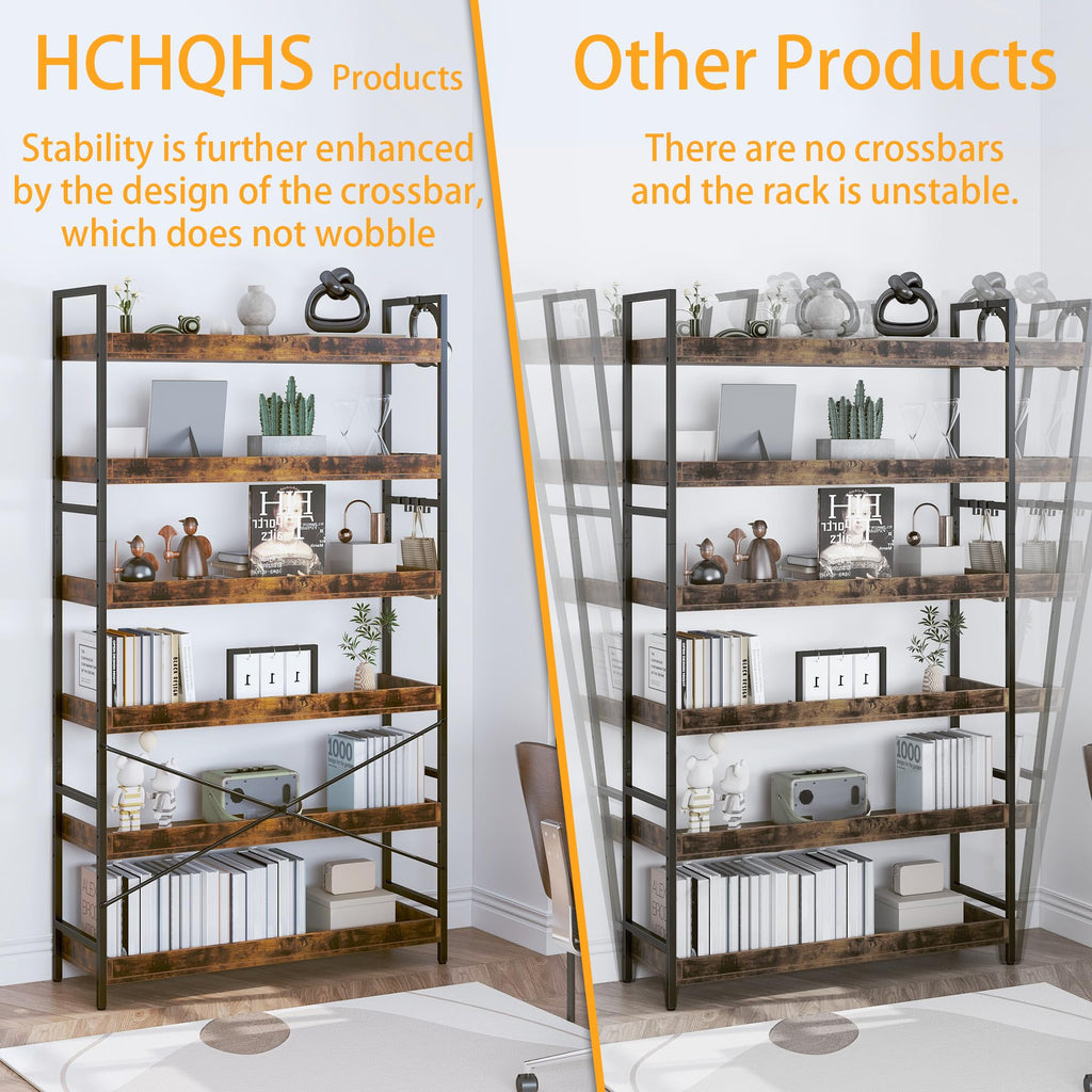 Adjustable 6-Tier Wood and Black Metal Bookshelf P713762