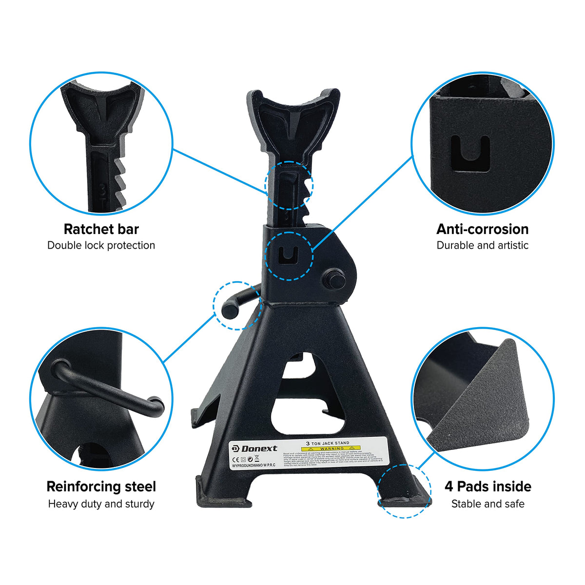 2.5 Ton Steel Floor Jack and 3 Ton Black Jack Stands O4214