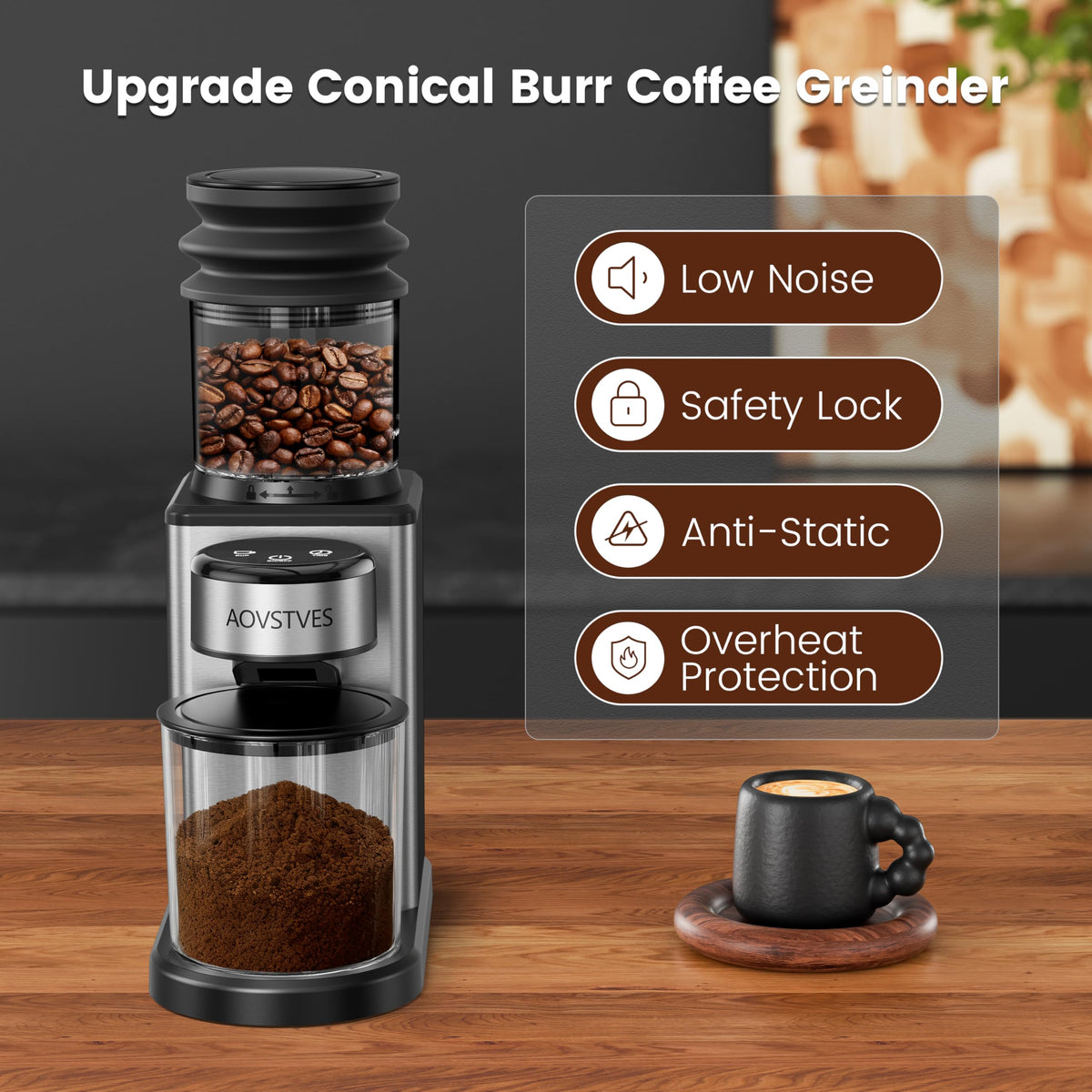 Electric Coffee Grinder with 25 Grinding Settings and 60-Second Timer D7981