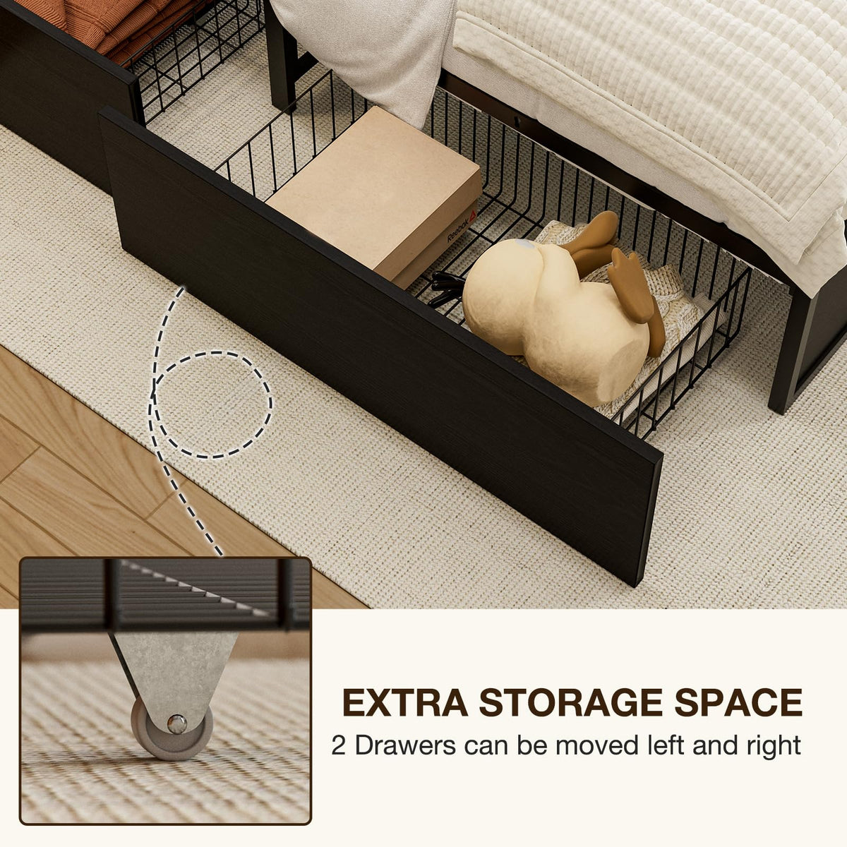 Twin Metal Platform Bed Frame with 2 XL Storage Drawers B560