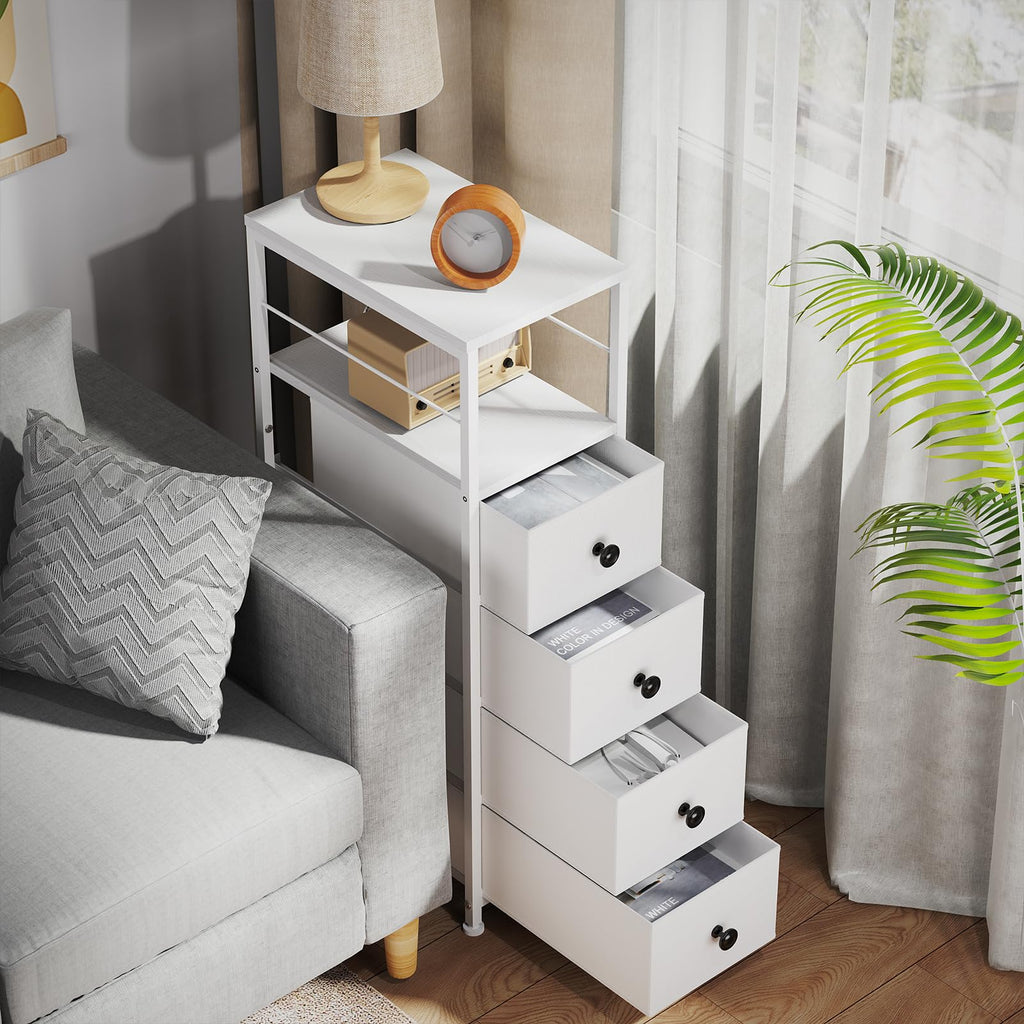 White Narrow Dresser with 4 Fabric Drawers M8481