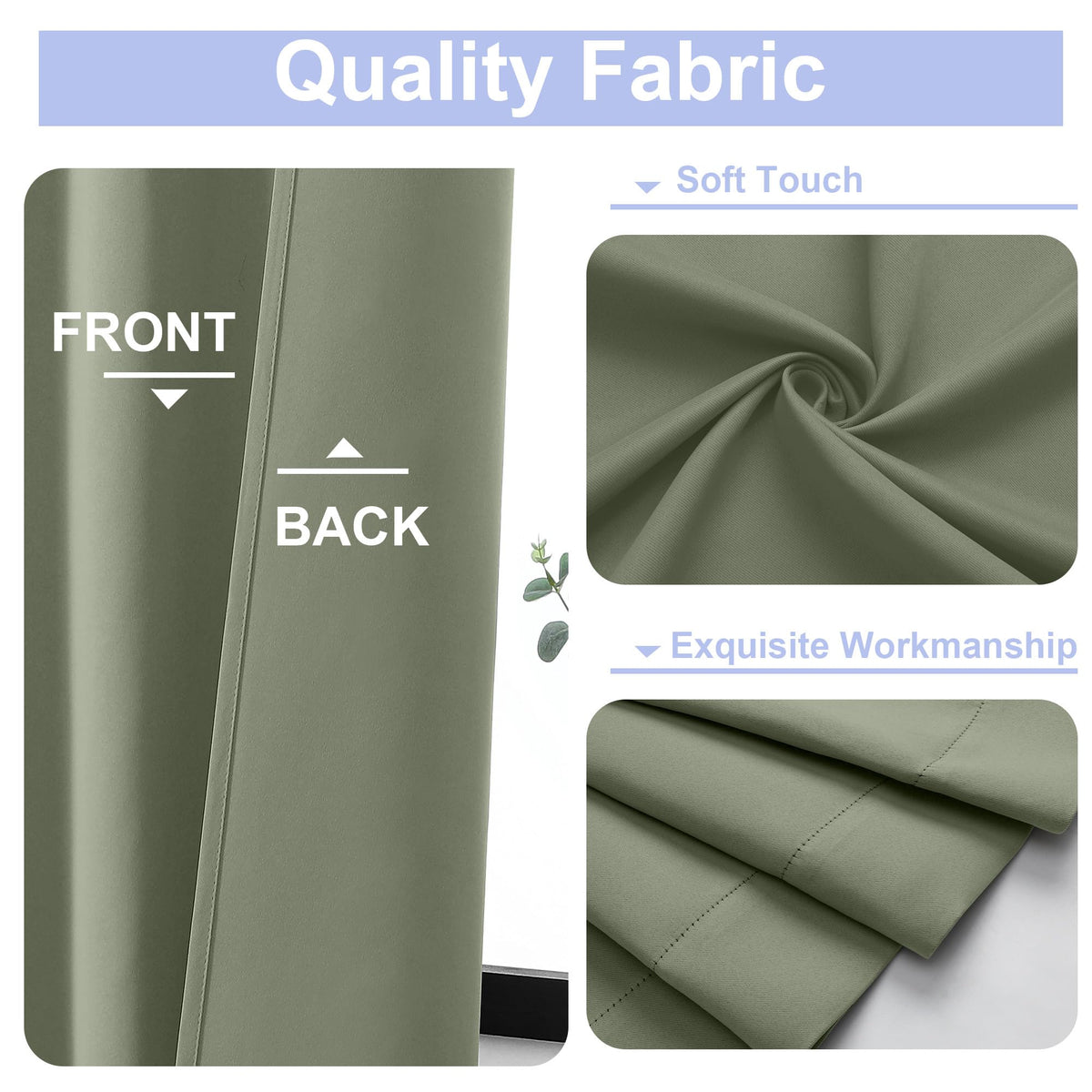 Sage Green Blackout Curtains, 72 Inch, 2 Panels Set M58984