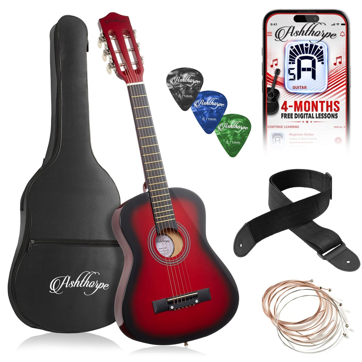 30-inch Kids Acoustic Guitar Beginner Kit with Gig Bag B269757