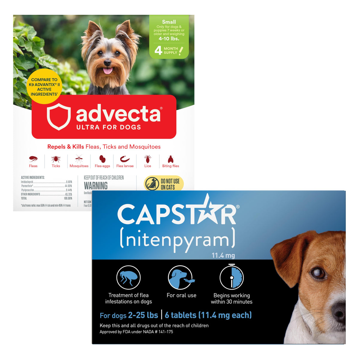 Flea and Tick Prevention for Small Dogs 4-10 lbs (4 Doses) + Flea Treatment for Dogs 2-25 lbs (6 Doses) Bundle O287675