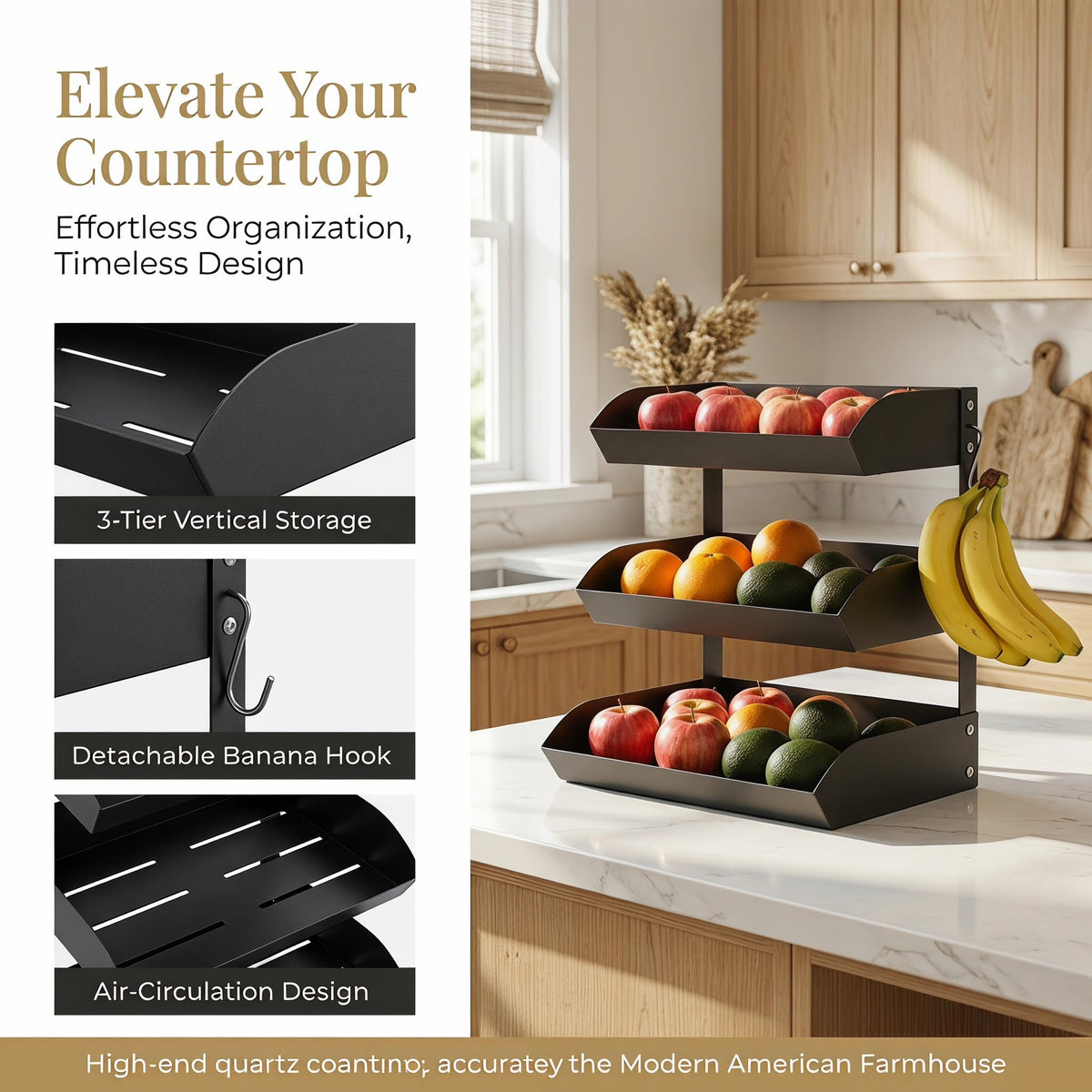 3-Tier Metal Fruit Basket with Banana Holder W286961