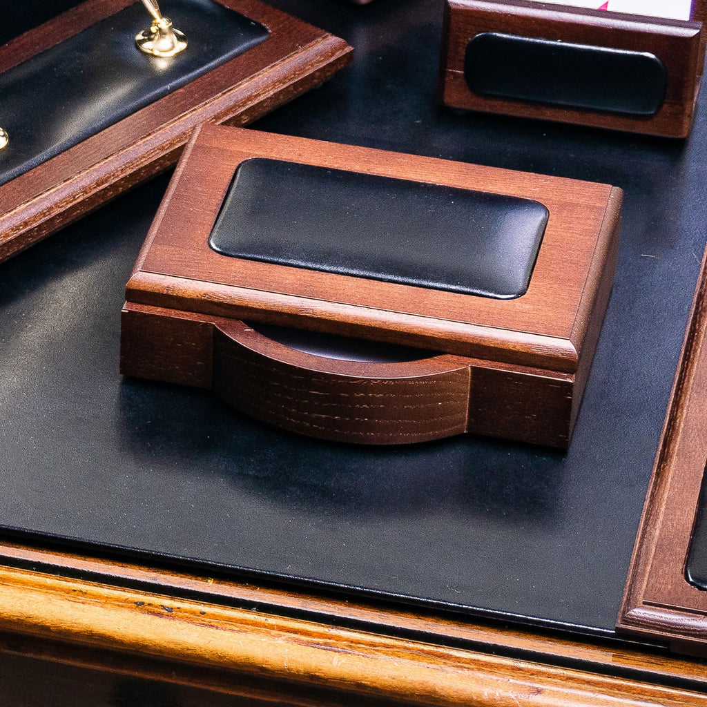 7 Piece Walnut Black Leather Desk Set R806