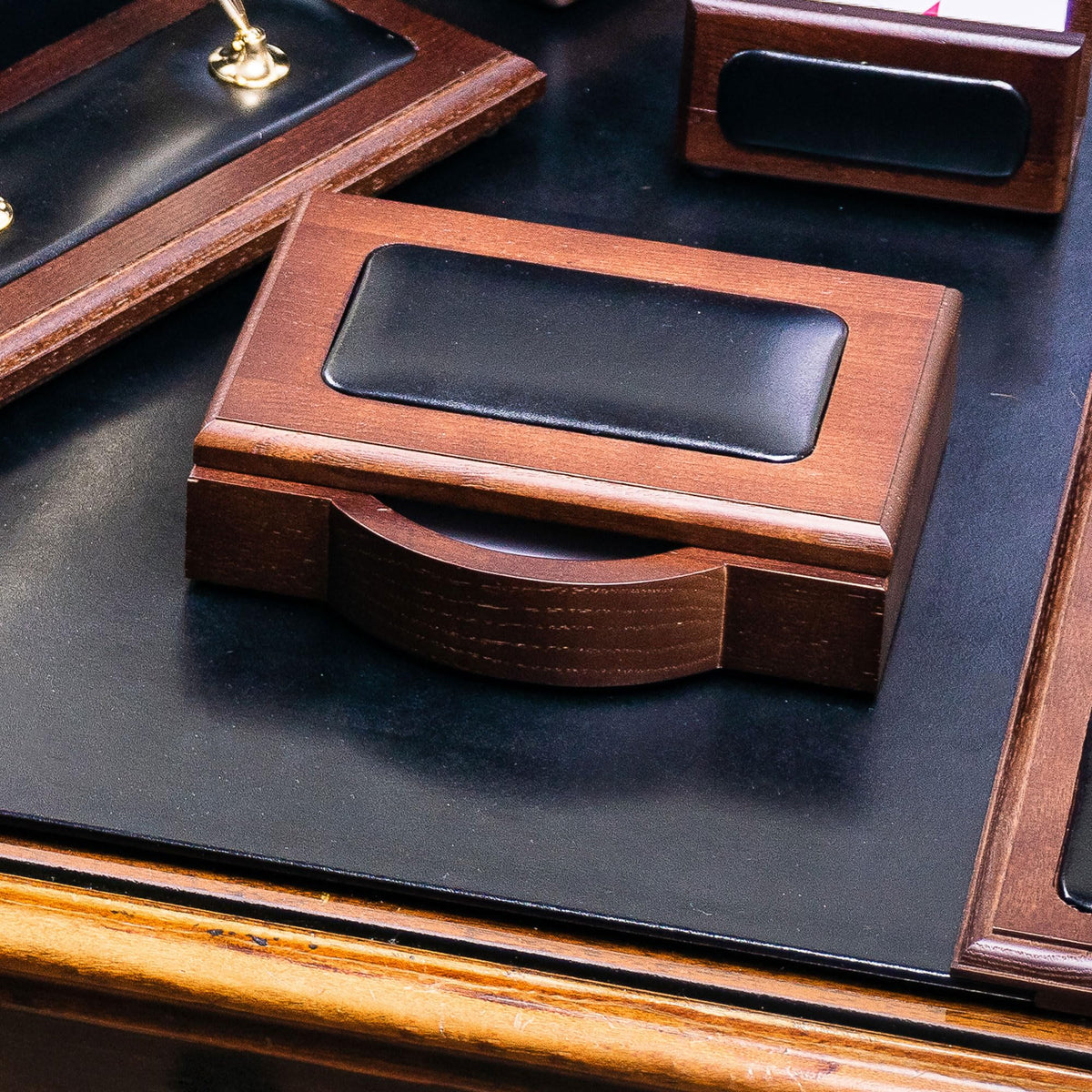 7 Piece Walnut Black Leather Desk Set R806