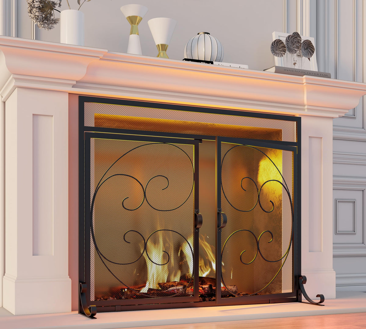Black Wrought Iron Fireplace Screen E4293