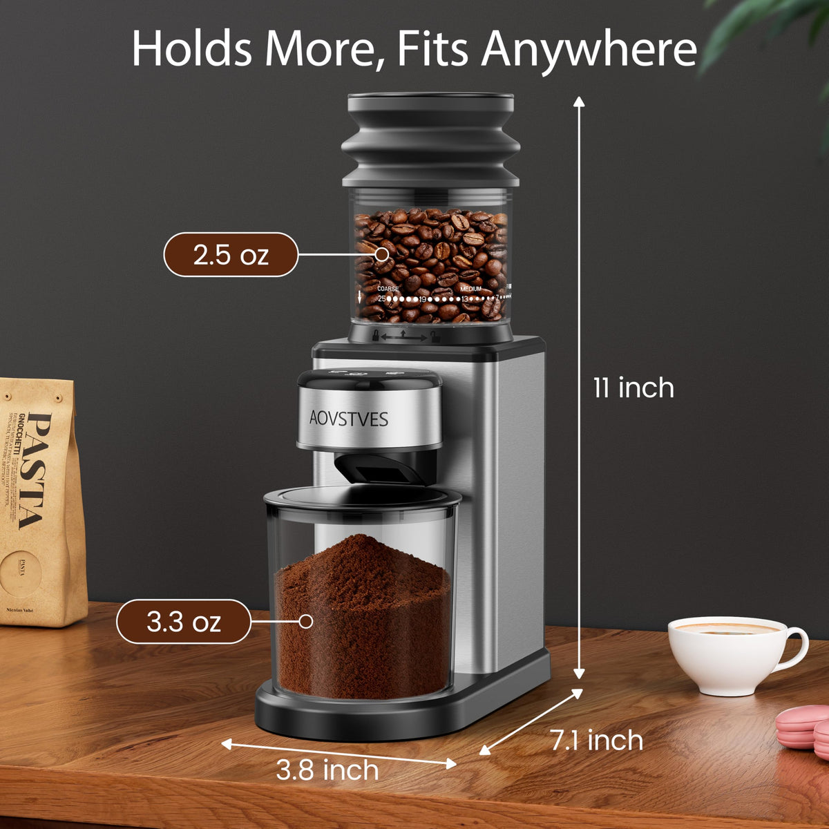 Electric Coffee Grinder with 25 Grinding Settings and 60-Second Timer D7981