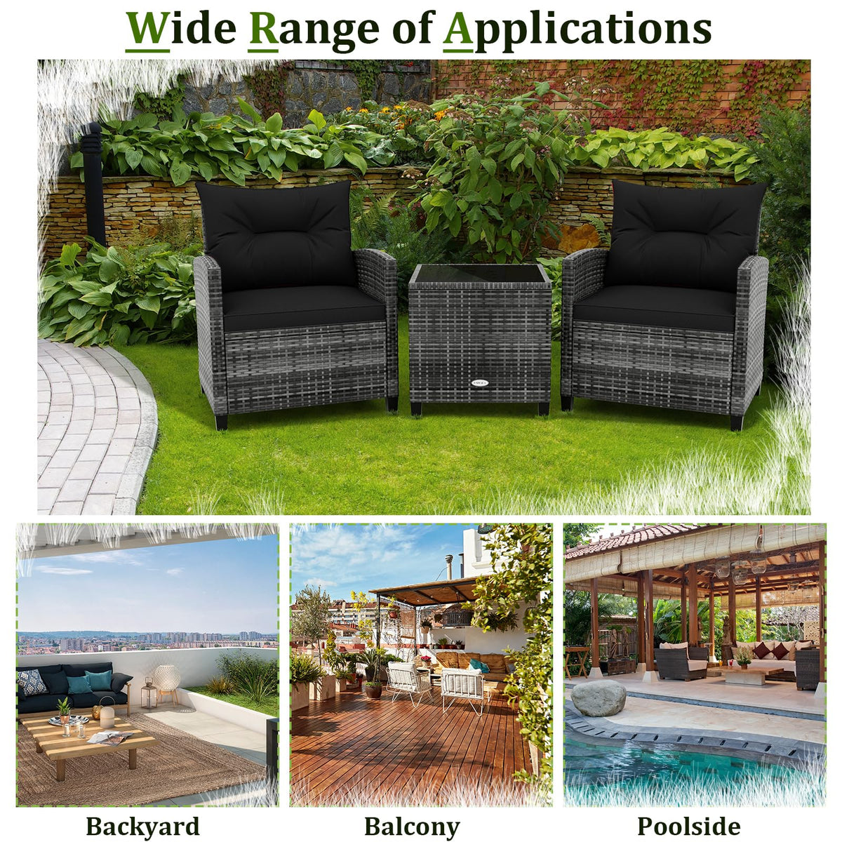 3 Piece Wicker Patio Furniture Set with Glass Topped Table V539218