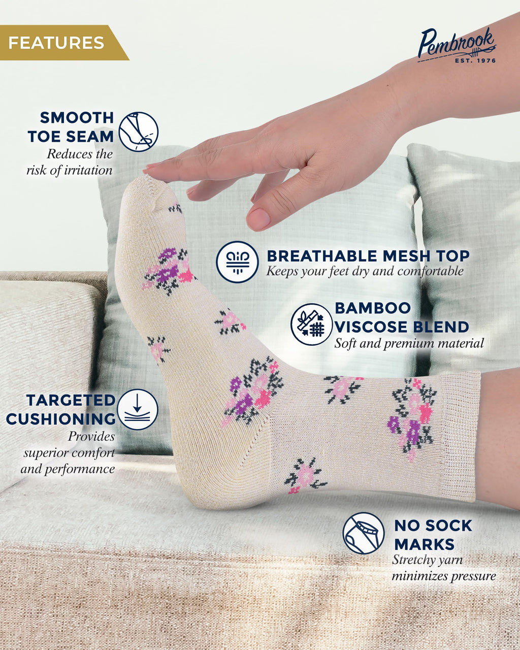 Breathable Bamboo Viscose Ankle Diabetic Socks 4 Pairs M50248