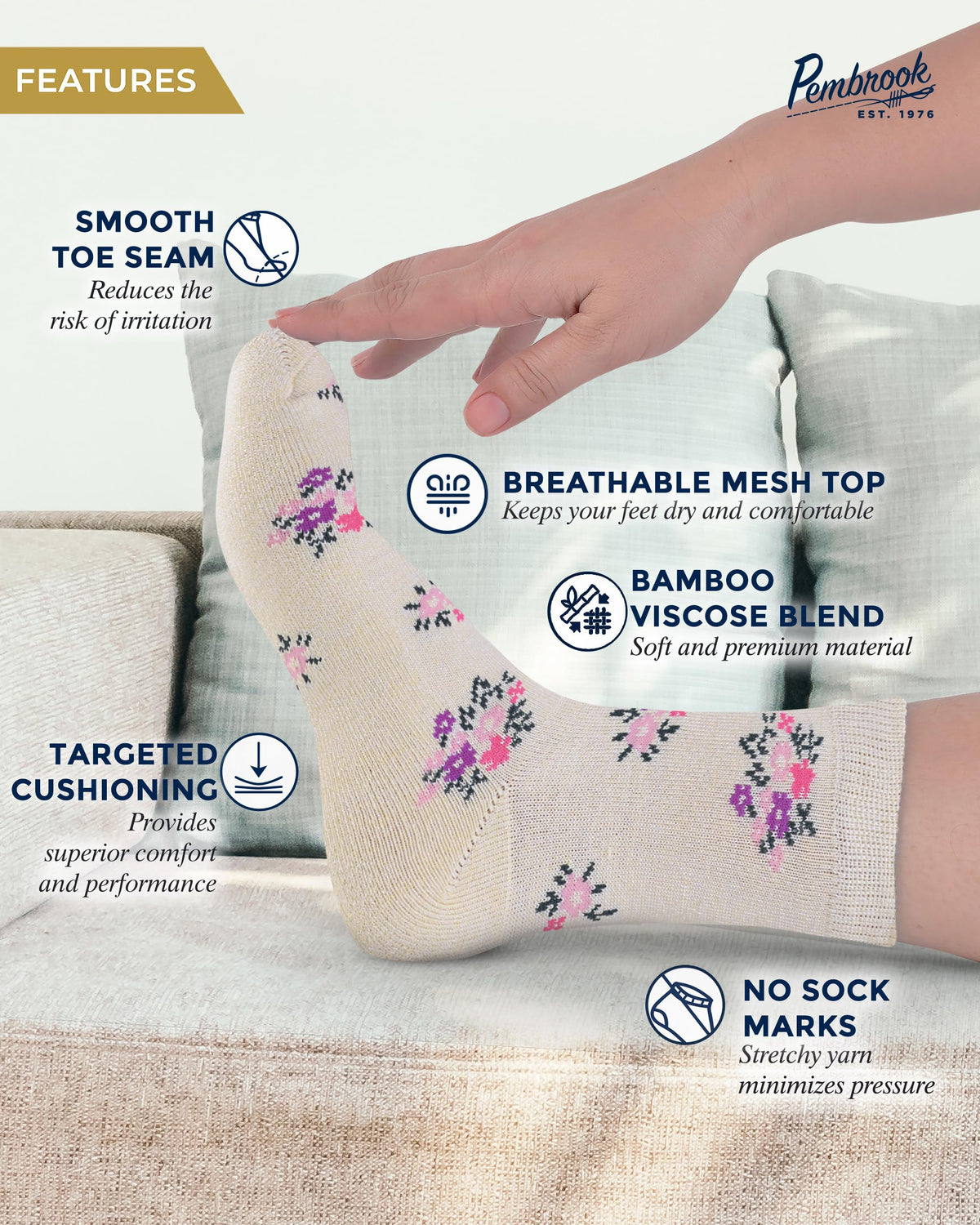 Breathable Bamboo Viscose Ankle Diabetic Socks 4 Pairs M50248