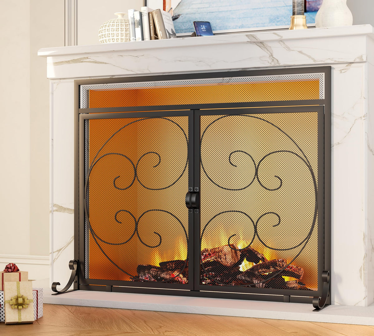 Black Wrought Iron Fireplace Screen E4293