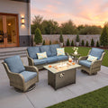 5 PCS Wicker Patio Furniture Set with Fire Pit Table X59289