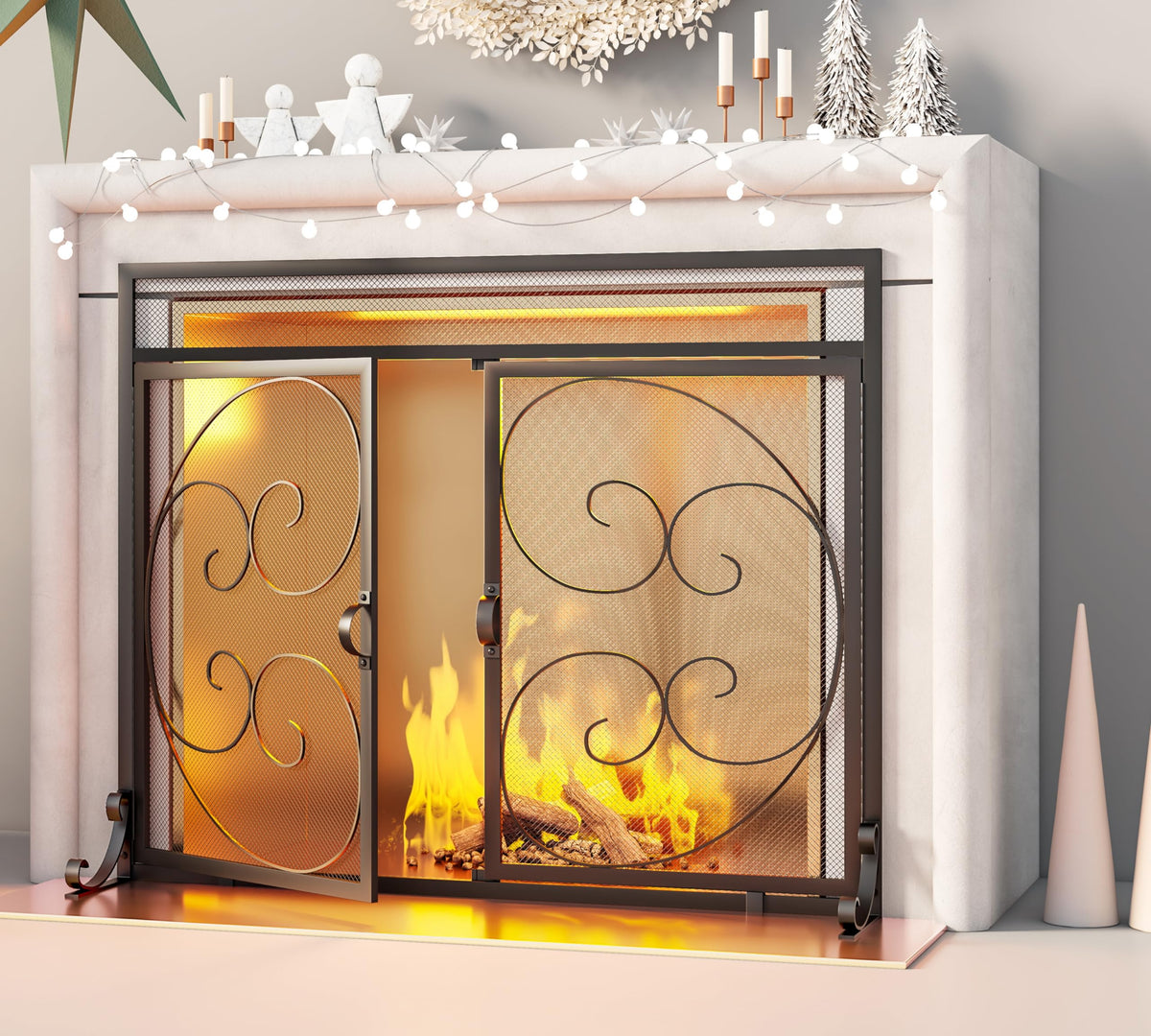 Black Wrought Iron Fireplace Screen E4293