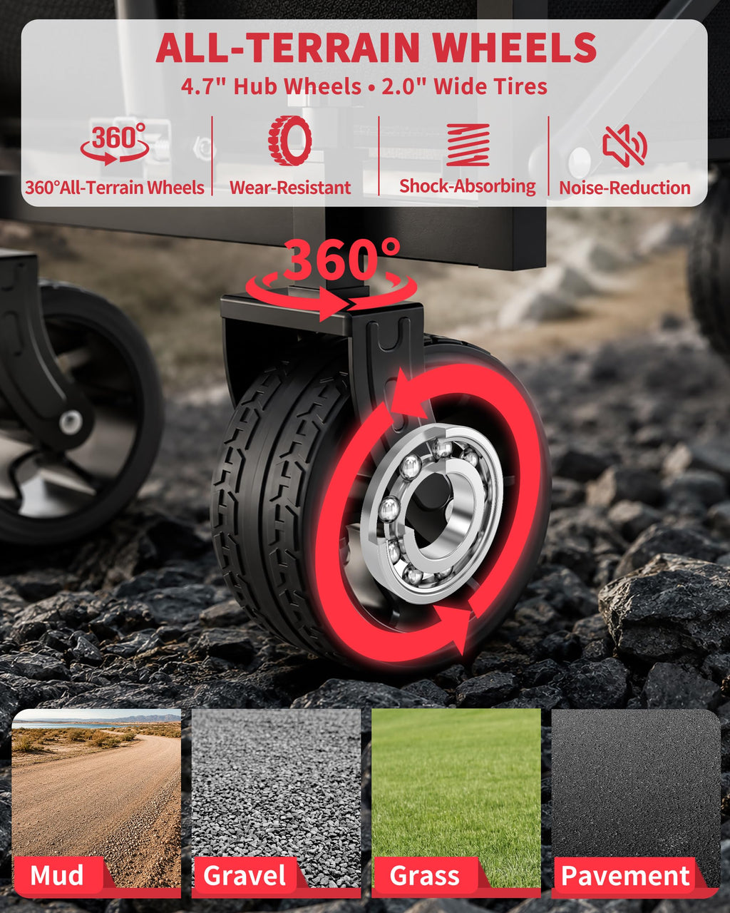 34" Extra Long Foldable Wagon with All-Terrain Wheels, 260 LBS Capacity Black M1170