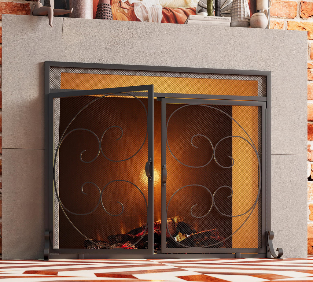 Black Wrought Iron Fireplace Screen E4293